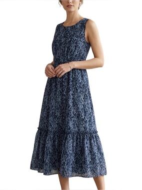 Tahari Navy Blue Floral Midi Dress